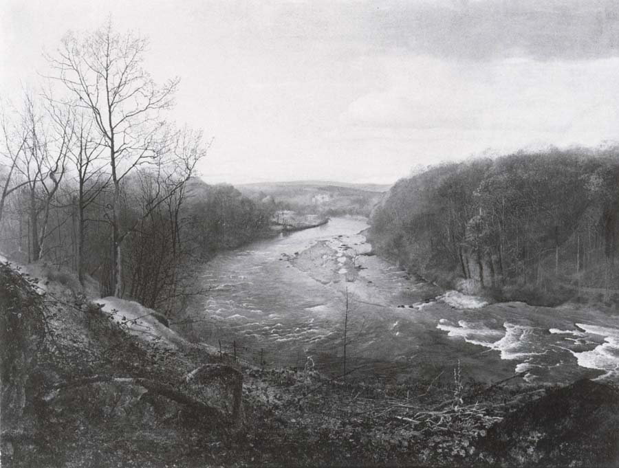 The Wharfe above Bolton Woods,with Barden Tower in the Distance